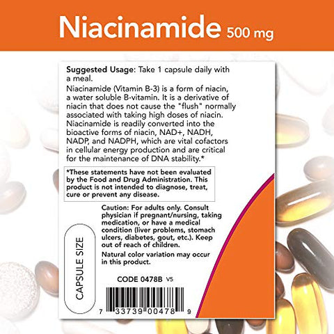 Niacinamide 500mg – Cápsulas de Vitamina B-3, 100 Unidades (3 Pacotes) - NOW Foods