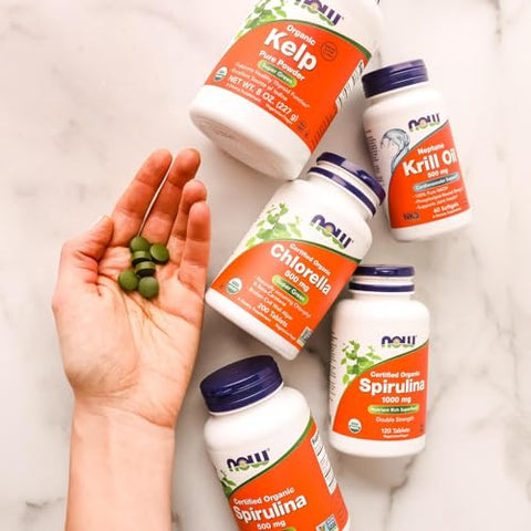Suplementos, Chlorella Orgânica 500 mg com Clorofila natural, Beta-Caroteno, Carotenoides mistos, Vitamina C, Ferro e Proteína, 200 Comprimidos - NOW Foods