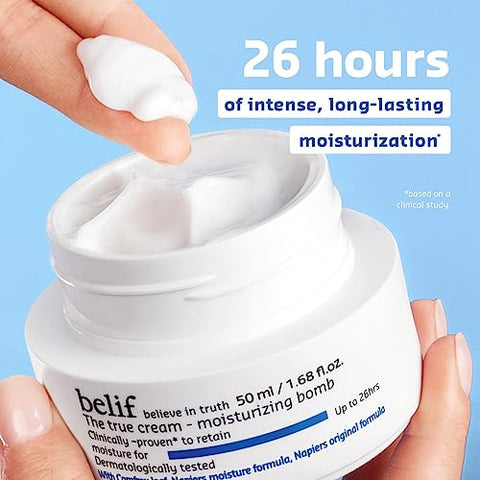 belif - Belif The True Cream Moisturizing Bomb com Casca de Carvalho e Vitamina B | Hidratante | Ideal para Pele Seca, Ressecamento, Opacidade e Textura Irregular | Para Tipos de Pele Normal e Seca | 50g