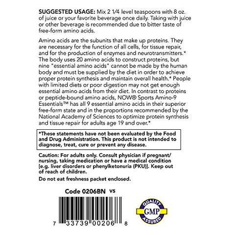 Sports Nutrition: Amino-9 Essentials™ Powder – Síntese Proteica Aprimorada, Aminoácidos, 330g - NOW Foods