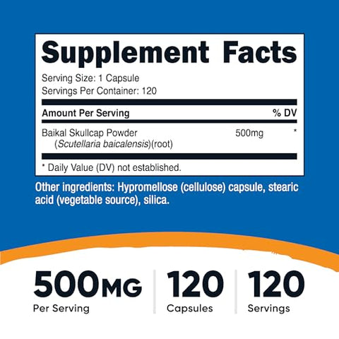 Baikal Skullcap 500mg – 120 Cápsulas Vegetarianas – Livre de Transgênicos e Glúten – Marca Nutricost - Nutricost