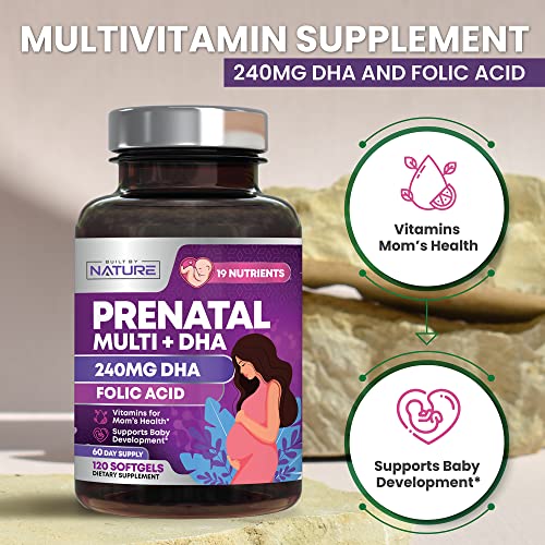 Built by Nature - Vitaminas Pré-Natais para Mulheres – Multivitamínico com DHA, Ácido Fólico, Vitamina C, B12, Ferro