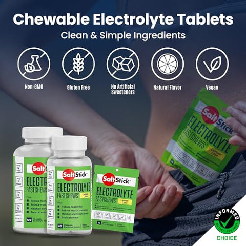 FastChews Limão Limão, 120 comprimidos mastigáveis, 12 pacotes de 10 comprimidos cada – Marca SaltStick - SaltStick