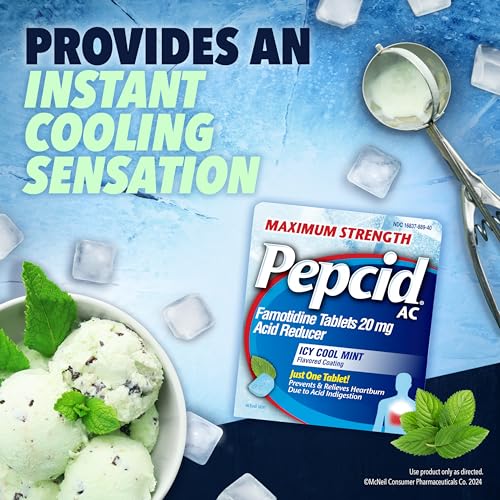 AC Máxima Força Alívio de Azia em Comprimidos com Revestimento Refrescante de Menta Gelada, Previne – 20 comprimidos - Pepcid