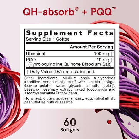 QH-absorb PQQ – Suporte Antioxidante para Biogênese Mitocondrial, Produção de Energia Celular e Saúde Cardiovascular – 60 Softgels, 60 Dias - Jarrow Formulas