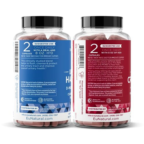 Eu Natural - Suplemento Urinário Duo, Cranberry Harmony Killer, Blends UT Defense, D-manose – Marca Urinary Tract