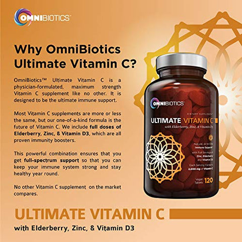 OmniBiotics - Ultimate Vitamin C 2000 mg com Zinco, Sabugueiro, Vitamina D3 – Suporte Imunológico Natural com Vitamina C