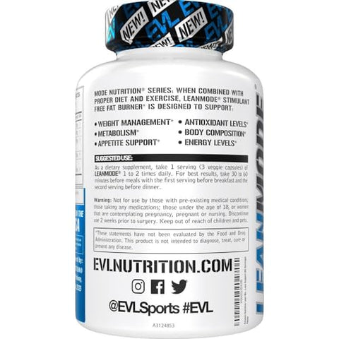 Evlution - EVL Weight Loss Support Pills – LeanMode com Extrato de Café Verde, CLA e Garcinia – Suporte Premium para Perda de Peso, Metabolismo e Queima de Gordura para Homens e Mulheres
