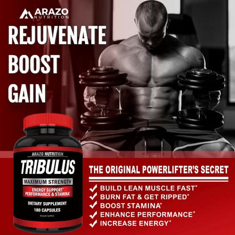 Tribulus Terrestris 1500mg em Pó – 180 Cápsulas – Estimulante de Energia com Bloqueador de Estrogênio - Arazo Nutrition