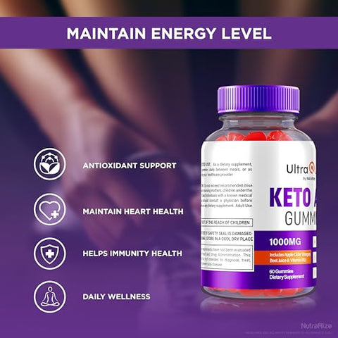 NutraRize - (2 Pacotes) Ultra Quick Keto ACV Gummies – Fórmula Premium de Keto Plus ACV, Vinagre de Maçã 1000MG – Avaliações Oficiais UltraQuick