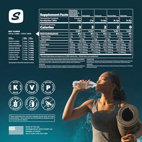 Keto Chow - SALTT Pó de Eletrólitos para Bebida com Sabor – Variedade All The Things – 30 Pacotes de Hidratação – Magnésio, Potássio, Sódio, Minerais Traços – Zero Açúcar