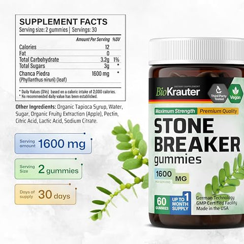 BIO KRAUTER - Chanca Piedra Gummies – Saúde Renal Natural | Quebra Pedra – Marca Líder | 60 gomas