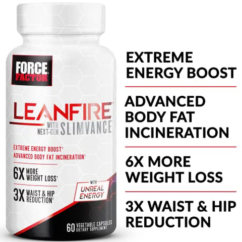 Force Factor - FORCE FACTOR LeanFire com SLIMVANCE de última geração, 2-Pack, Pílulas Energéticas Avançadas com Vitaminas B e Cafeína para Acelerar o Metabolismo, Aumentar o Foco e Melhorar o Treino