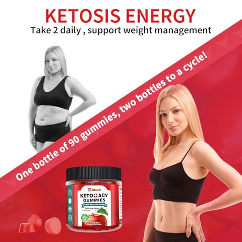 Tenubo - (2 Pacotes) 90 Unidades de Gomas Keto ACV com Fórmula de 1500MG 180 Unidades de Gomas Keto ACV, Suplemento Dietético de Gomas Keto ACV para Mulheres e Homens – Baixo teor de açúcar