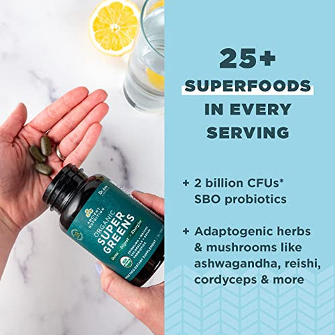 Super Greens com Probióticos, Comprimidos Orgânicos de Superfood Feitos de Spirulina, Chlorella, Moringa e um Probiótico Resistente, 30 Porções, 90 Comprimidos - Ancient Nutrition