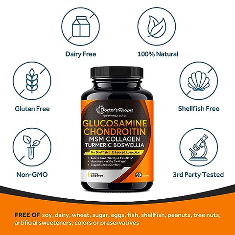 Doctor's Recipes - Receitas do Médico Glucosamina Condroitina MSM Cúrcuma Quercetina, Suplemento de Suporte Articular para Homens – 60 cápsulas