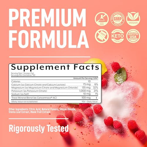 Keto Pó de Eletrólitos Sem Açúcar – Eletrólitos Livres de Açúcar – Hidratação Keto com Eletrólitos – Feito nos EUA – Sabor Delicioso de Limonada de Framboesa – Mistura Facilmente Sem Grumos – 100g - Keppi