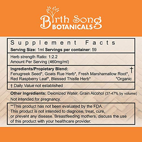 Let There Be Milk – Tintura Orgânica de Lactação, Suplemento Herbal para Amamentação com Feno-grego e Erva-de-cabra, Presentes para Mamãe e Chá de Bebê, Frasco de 60ml - Birth Song Botanicals