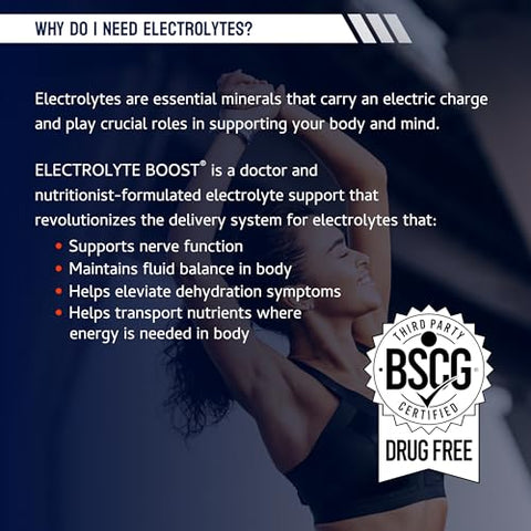 ELECTROLYTE BOOST - Pacotes de Pó de Eletrólitos com Cognizin – Hidratação sem Água, Suplemento para Prolongar a Hidratação, Sem Açúcar, Sem Stevia, Sem Cafeína, Não Requer Água, Dissolve na Boca, 14 Pacotes