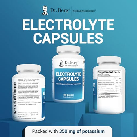 Dr. Berg Nutritionals - Dr. Berg Cápsulas de Eletrólitos – Suplementos de Eletrólitos para Energia, Resistência e Hidratação – Sem Açúcar, Sem Maltodextrina, Amigável à Dieta Keto – 160 Cápsulas