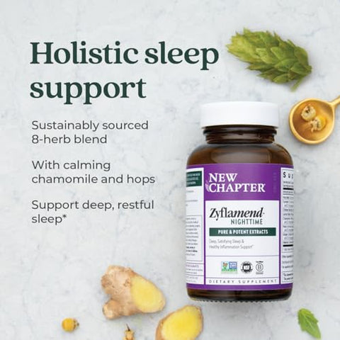 Zyflamend Nighttime – Suporte para o Sono com Cúrcuma, Valeriana, Melissa e Manjericão Sagrado, Cápsulas Vegetarianas, 60 Unidades - New Chapter