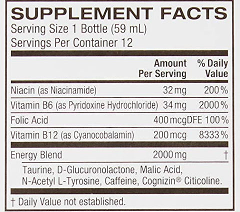 Amazon Brand – Solimo Energy Shot, Sabor de Frutas Vermelhas, 60 ml (Embalagem com 12 unidades)