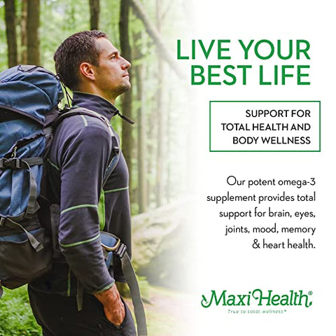 Maxi Health - Omega 3 Concentrado de Óleo de Peixe – Fonte Potente de Ácidos Graxos EPA/DHA – Saúde do Coração e Cérebro – 100% Natural