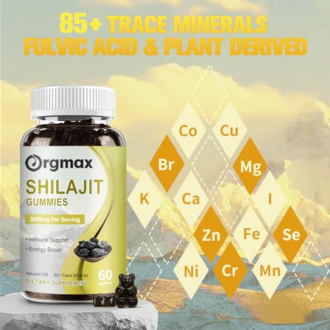 ORGMAX - Shilajit Gummies Orgânicos Puros do Himalaia, 5000MG – Suplemento de Shilajit para Homens