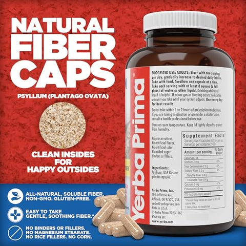 Psyllium Husks Caps 625mg – 400 Cápsulas (Pacote com 2) – Fibra Natural para Homens e Mulheres – Suporte para Regularidade - Yerba Prima