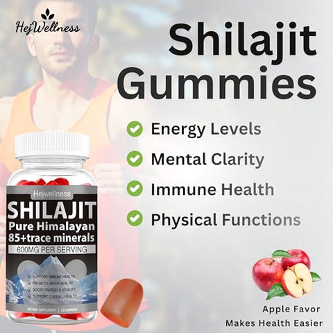 HejWellness - Gummies de Shilajit Orgânico – Puro Shilajit Himalaia com 85 Minerais Traços, Ácido Fúlvico | Marca: Organic Shilajit
