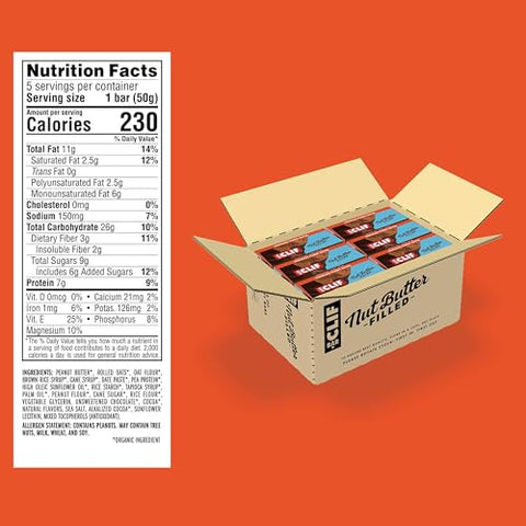 Clif Filled - Clif Nut Butter Filled – Barras de Lanche em Massa – Chocolate Peanut Butter (6 Pacotes, 30 Barras de Lanche no Total)
