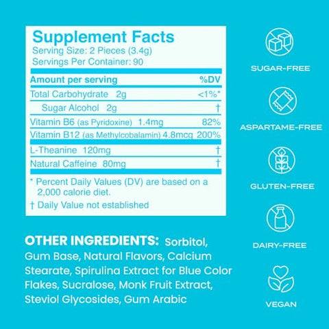 Energy – Goma de Cafeína (180 unidades) – Sem Açúcar com L-teanina, Cafeína Natural e Vitamina B12 - NeuroGum