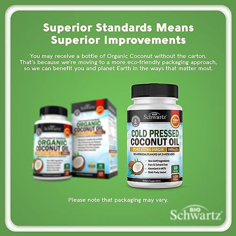 BioSchwartz - Cápsulas de Óleo de Coco 2000mg – Orgânico Puro Extra Virgem Não Refinado Prensado a Frio Rico em TCM