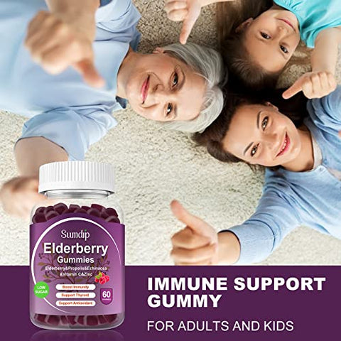 SumDIP - Gomas de Sabugueiro Orgânicas com Zinco e Vitamina C – Suporte Imunológico – Sabor de Frutas Vermelhas – Vegano – Sem Transgênicos – Sem Glúten – 60 Gomas – 2 Pacotes