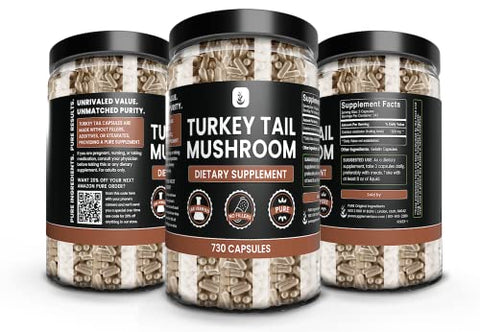 PURE ORIGINAL INGREDIENTS - Turkey Tail Mushroom Puro Original (730 Cápsulas) – Ingredientes Puros, Verificados em Laboratório