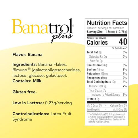 Medtrition - Banatrol® Natural Anti-Diarréico com Prebióticos, Alívio da Diarreia Crônica, SII, Diarreia Recorrente, Alimento Médico Clinicamente Comprovado, Não Causa Constipação, 28 Porções (Banana)