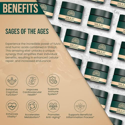 Sages Of The Ages - Shilajit Puro Himalaia Resina 85 Minerais Traços, Testado em Laboratório para Homens 78% Ácido Fúlvico, Grau Ouro Shilajit Puro Himalaia Orgânico (30g)