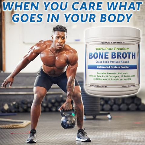 YounGlo Research - Pó de Proteína de Caldo de Osso de Carne 20 oz, Alto em Colágeno – Marca: Bone Broth