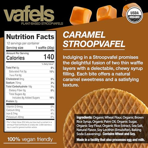 Vafels - VAFELS Stroopwafel Vegano à Base de Plantas – Stroopwafel Orgânico para Exercícios – 100g