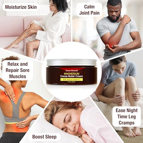 Creme Natural de Magnésio para Alívio da Dor, Cãibras nas Pernas e Sono – 100g - Seven Minerals
