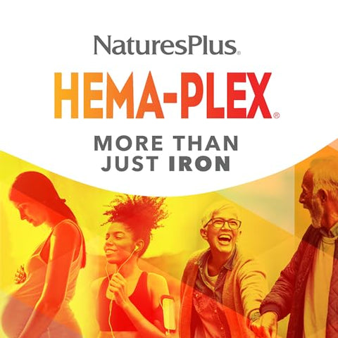 Natures Plus - NaturesPlus Hema-Plex Ferro – 60 Cápsulas de Ação Rápida – 85 mg Ferro Quelado – Saúde Total do Sangue – Com Vitamina C