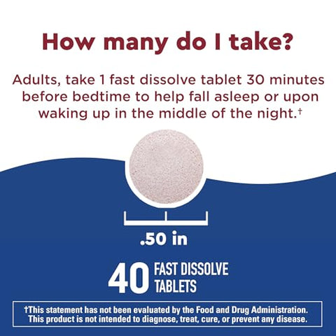 Wellblends – Suplemento para Dormir, Melatonina 1 mg, L-teanina 100 mg e GABA 100 mg, 40 Comprimidos de Dissolução Rápida - Nature Made