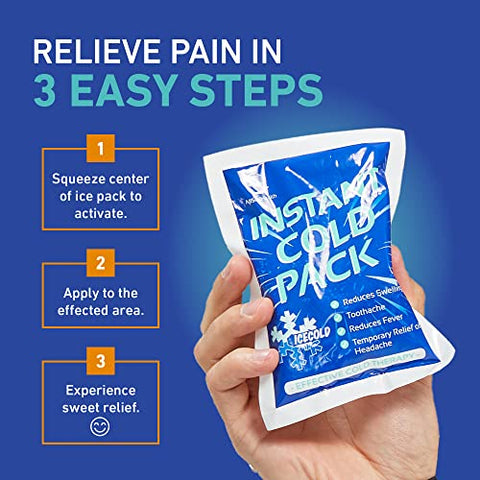 AllSett Health - 50 Pacotes de Gelo Instantâneo (6″ x 4.5″) – Pacotes Descartáveis de Gelo Instantâneo para Lesões | Compressa de Gelo Fria para Alívio da Dor, Inchaço, Primeiros Socorros, Dor de Dente, Atletas