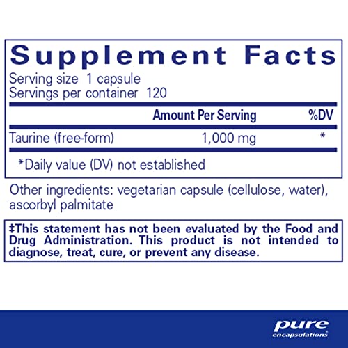 Taurina 1.000 mg Pure Encapsulations – Suporte para a Saúde Cardíaca
