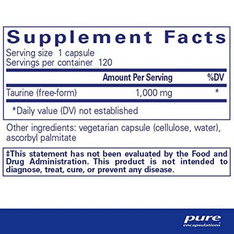 Taurina 1.000 mg Pure Encapsulations – Suporte para a Saúde Cardíaca