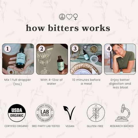 peace. love. hormones. - Peace. Love. Hormones. Suplemento Digestivo Herbal para Mulheres | Bitters Orgânicos do USDA para Digestão, Desintoxicação do Fígado com Raiz de Genciana, Raiz de Bardana, Extratos de Folha de Dente-de-leão -…