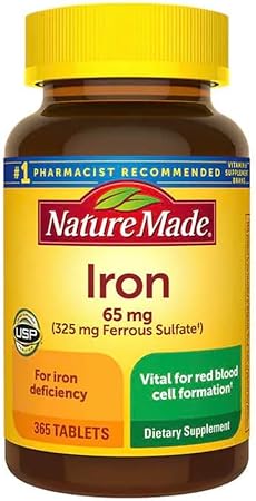 Nature Made Ferro 65 mg 365 Comprimidos (325 mg Sulfato Ferroso), Suplemento Alimentar para Suporte às Células Vermelhas do Sangue, 365 Comprimidos, Fornecimento de 365 Dias – Guia de Suplementos nalkot Incluso