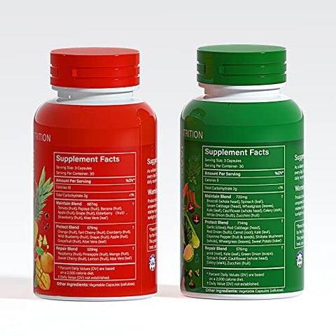 HORJOY - Suplementos Nutricionais de Frutas e Vegetais Naturais – 90 Cápsulas de Frutas e 90 Cápsulas de Vegetais (Pacote com 2)