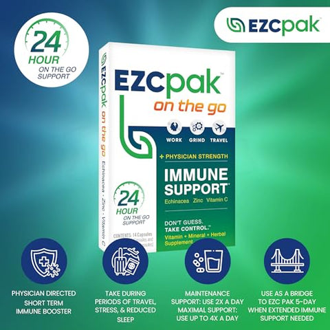 On The Go – Reforço do Sistema Imunológico com Equinácea, Vitamina C e Zinco – Suporte Imunológico para Adultos (Embalagem com 6 unidades) - EZC Pak